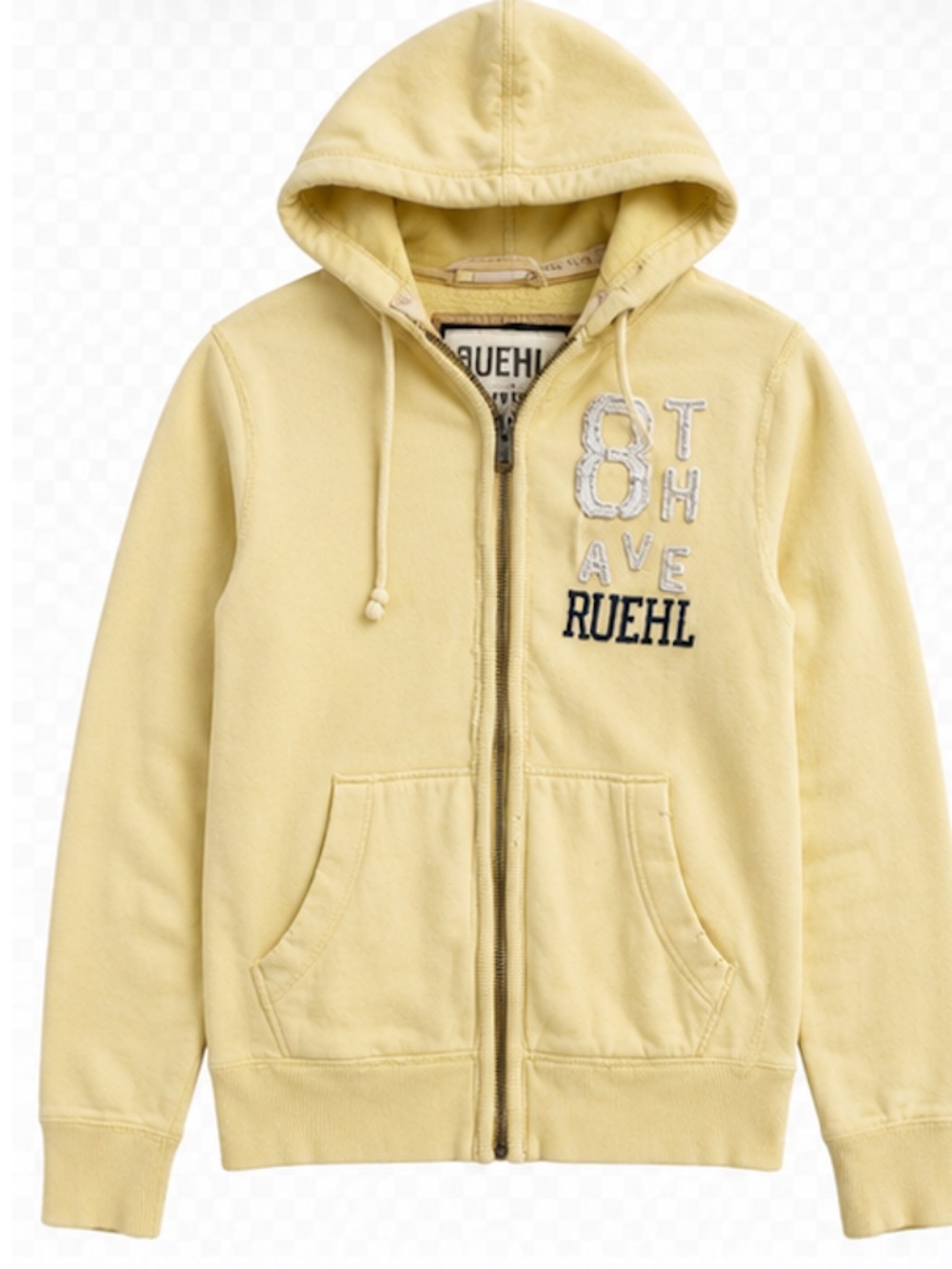 Vintage Y2K Ruehl No. 925 Full-Zip Hoodie – Butter Yellow – Large